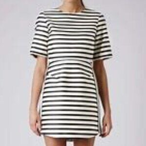 TopShop Striped Green and White Women's Short Sleeve Knee Length Dress-Size 4